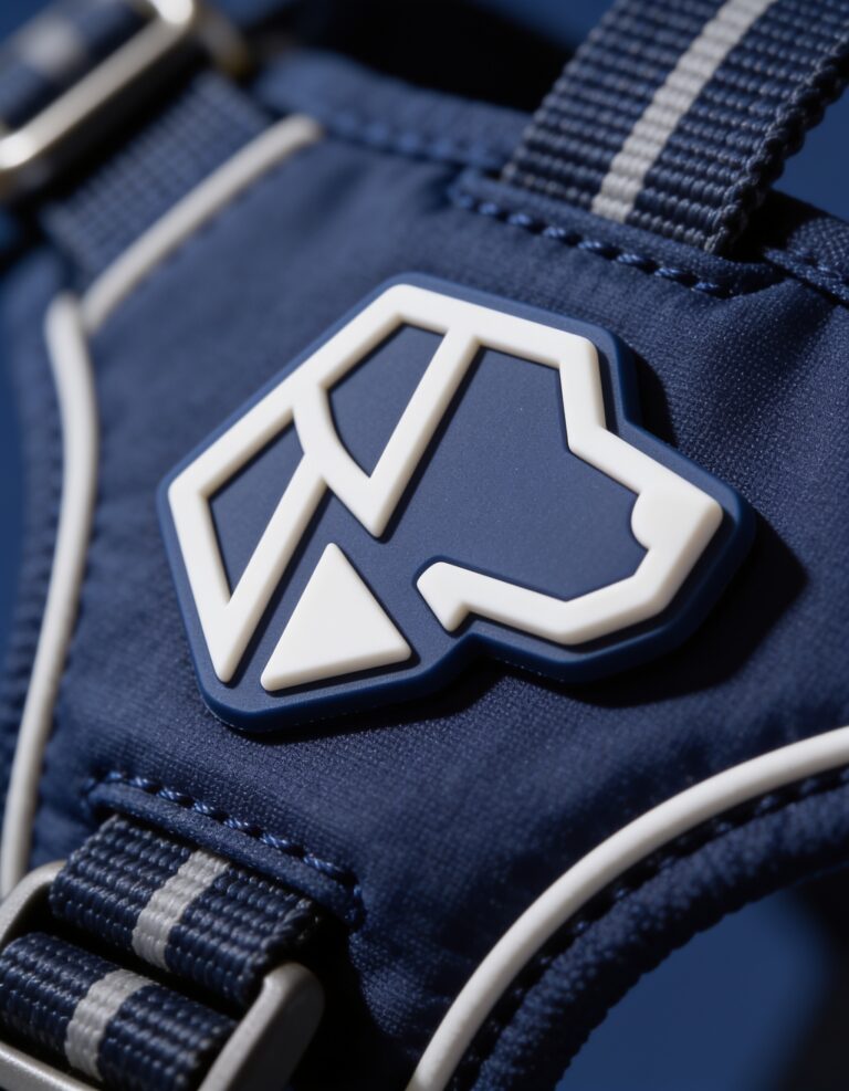 Logo interpets na szelkach dla psa — wizualizacja