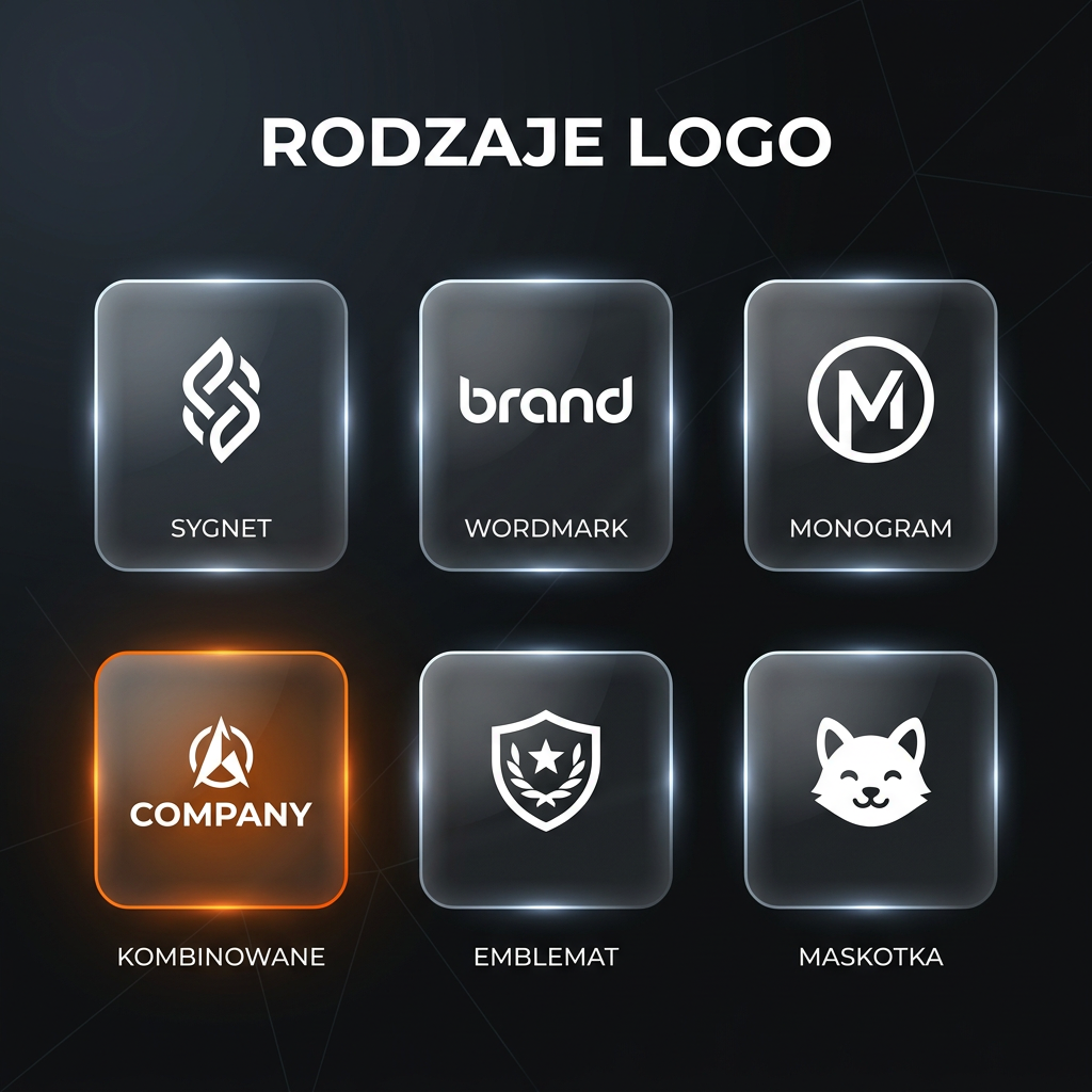 Rodzaje logo — 6 typów: sygnet, wordmark, monogram, kombinowane, emblemat, maskotka