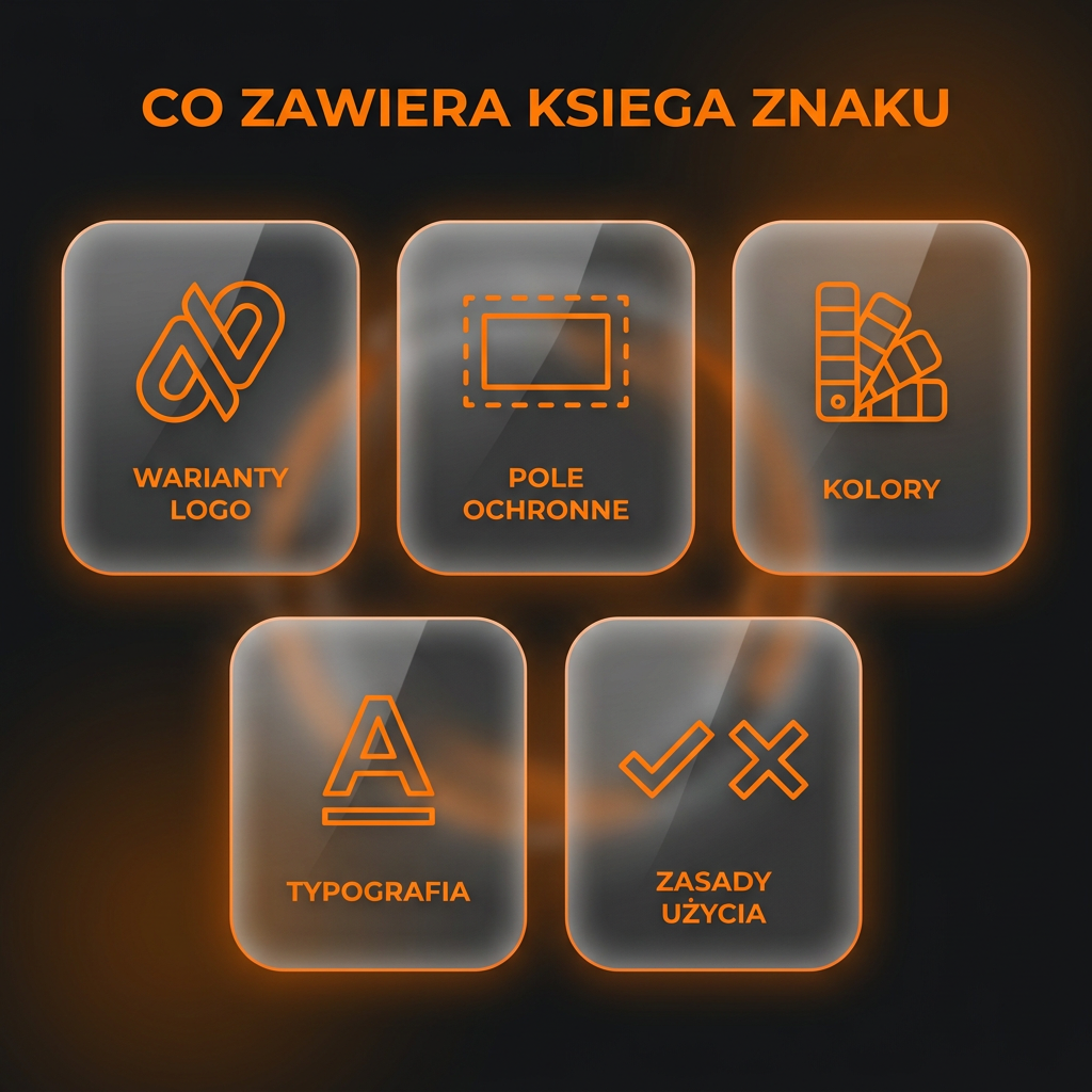 Co zawiera księga znaku - warianty logo, pole ochronne, kolory, typografia, zasady użycia