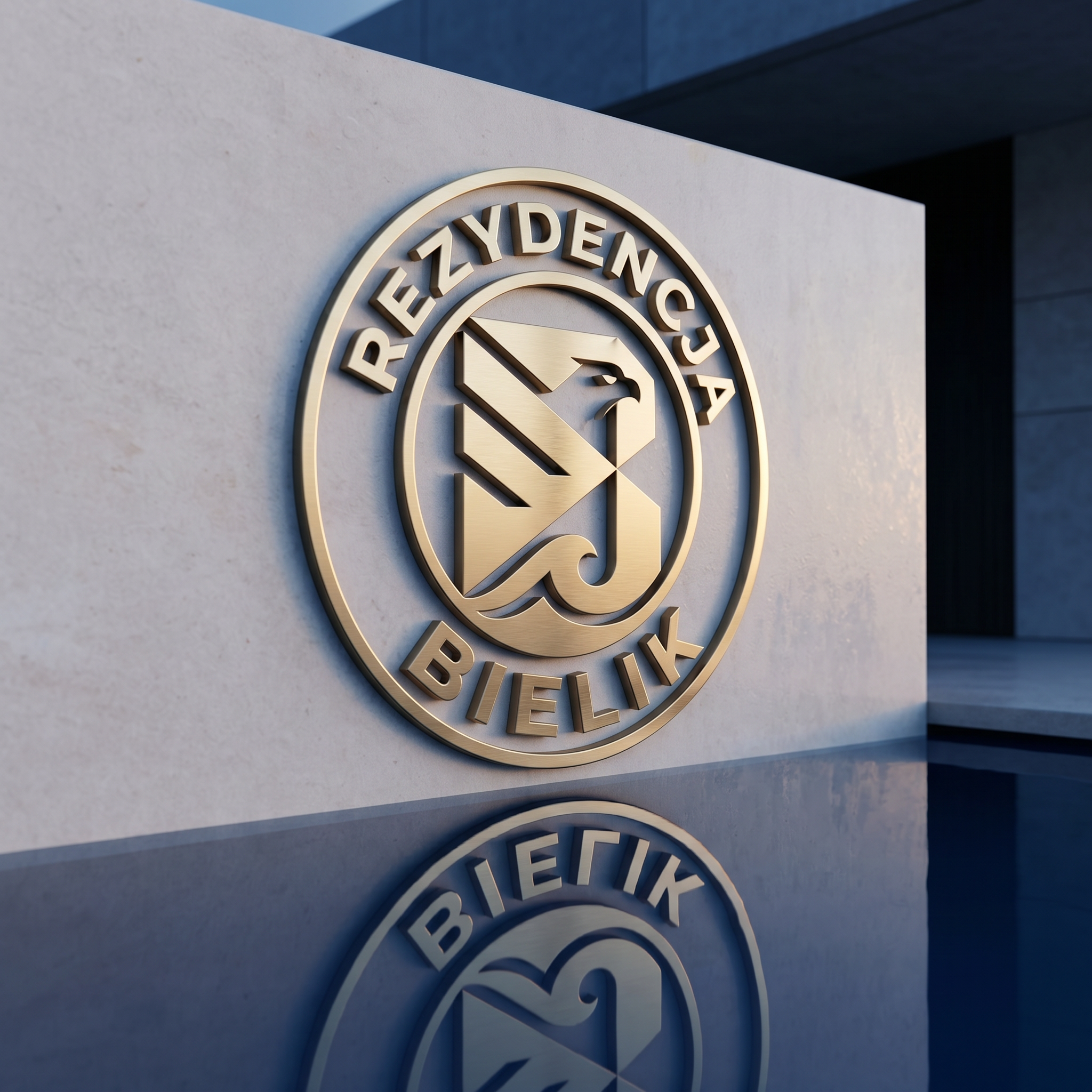 Klasyczny emblemat Bielik na elewacji przy basenie