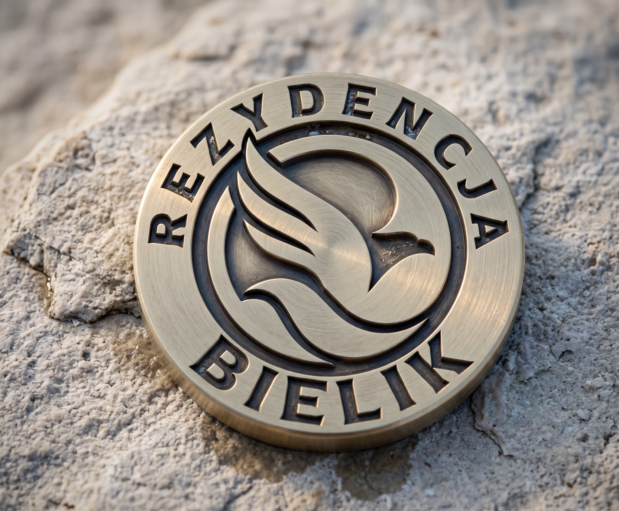 Metalowy medalion z emblematem ptaka Rezydencji Bielik