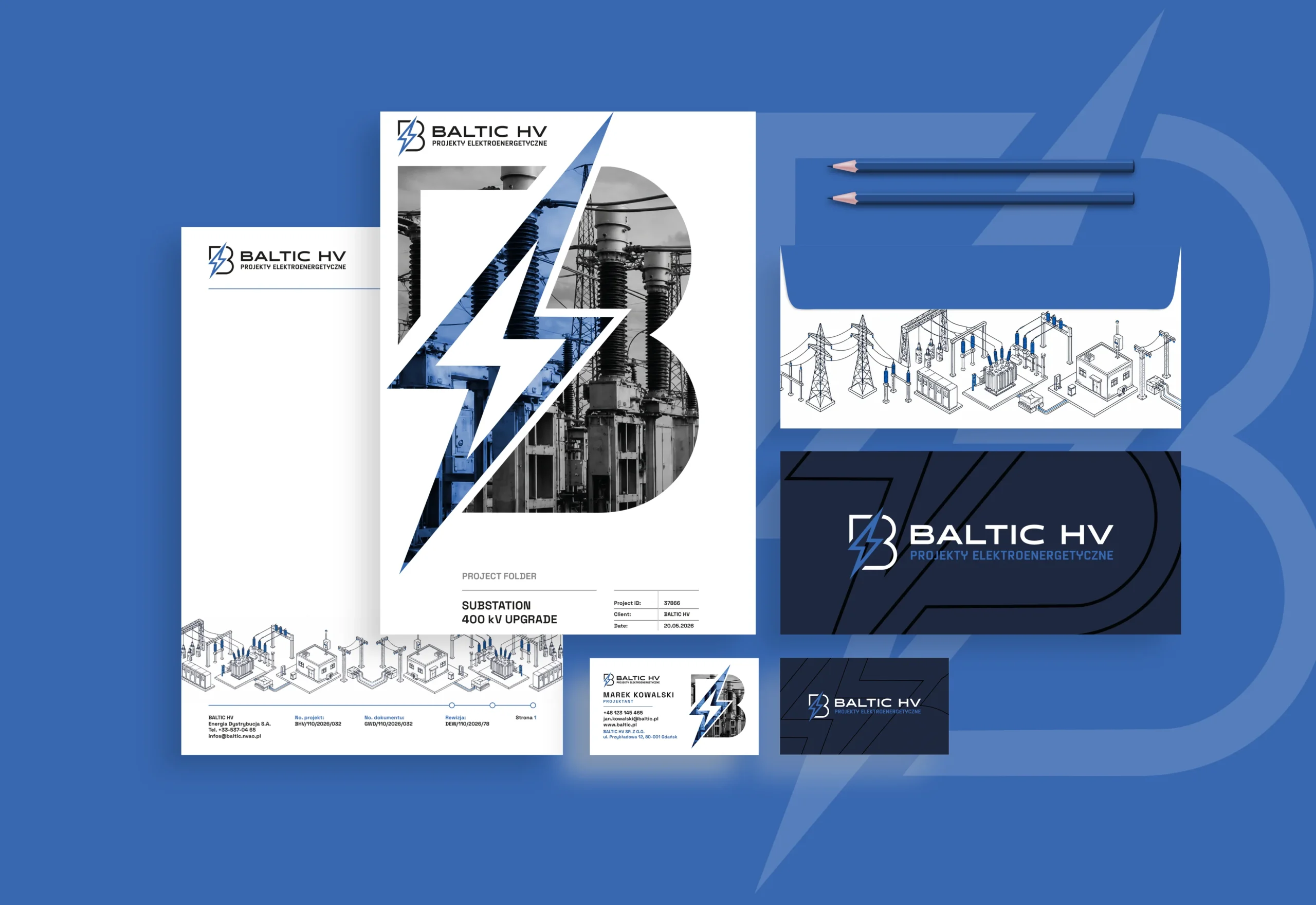 Baltic HV — mockup identyfikacji wizualnej biura projektów, projekt Skubi Art