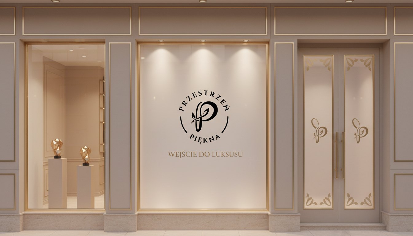 Alternatywna wizualizacja oklejenia witryny salonu w wersji premium ze złotymi detalami