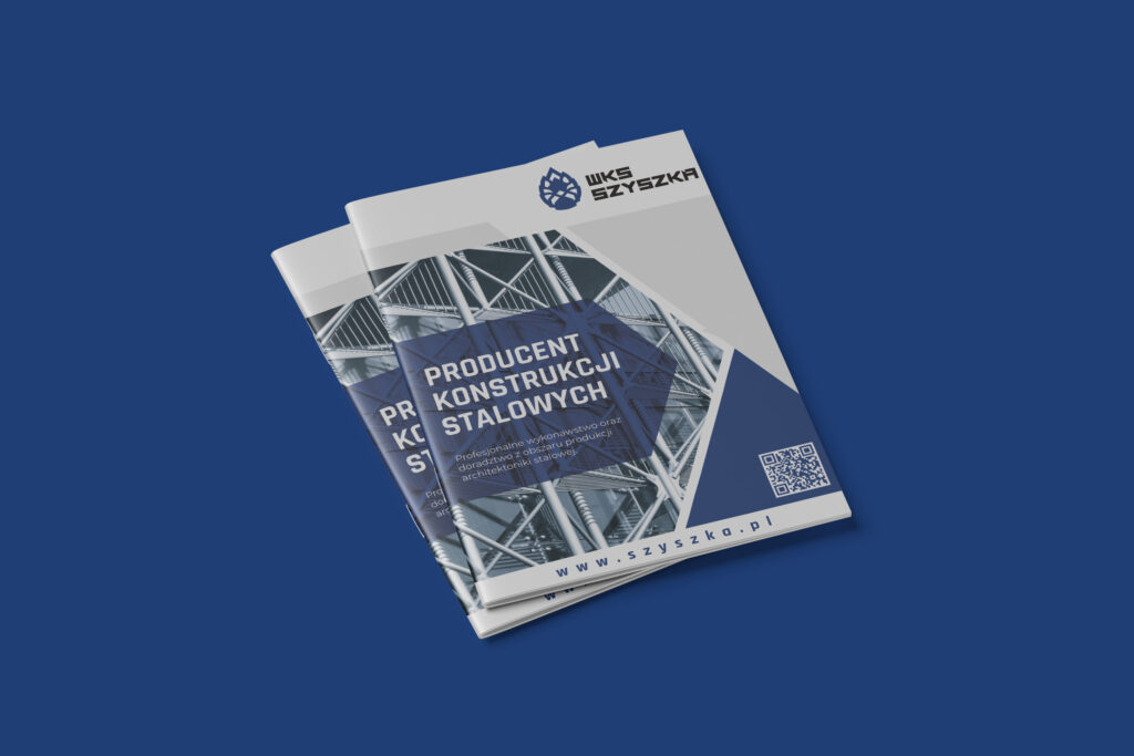 Katalog firmowy WKS SZYSZKA — okładka broszury „Producent konstrukcji stalowych” na niebieskim tle