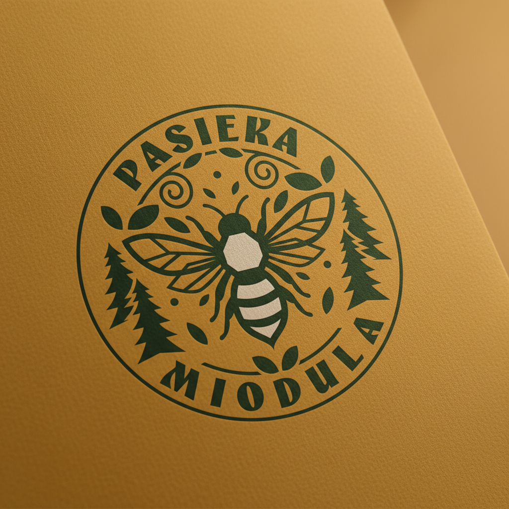 Wizualizacja logo Pasieki Miodula na materiałach marki