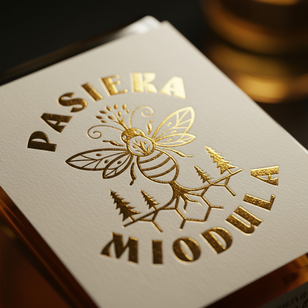 Wizualizacja znaku Pasieki Miodula na opakowaniu