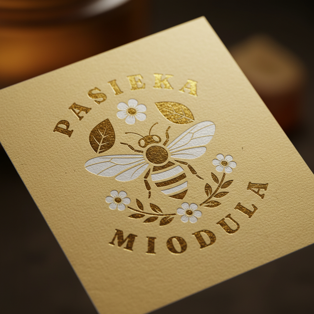 Prezentacja logo Pasieki Miodula w materiałach sprzedażowych